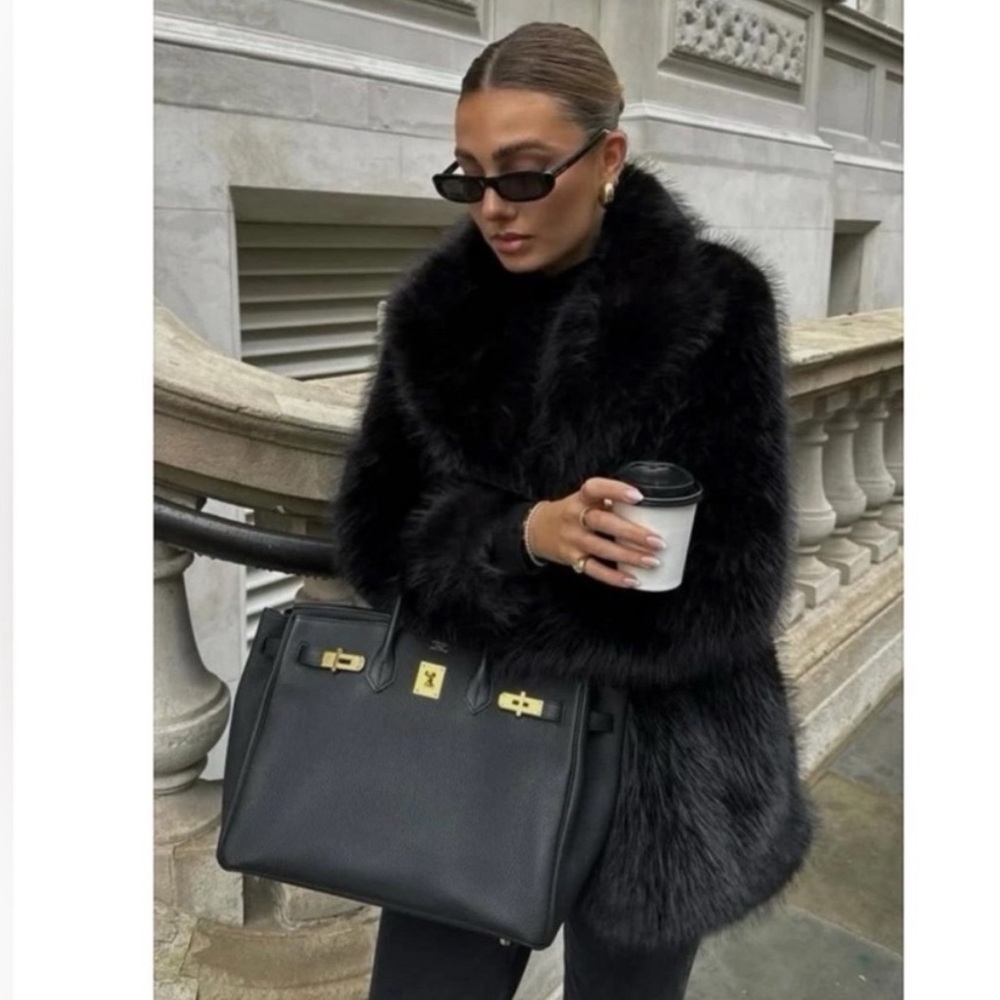 New ZARA Faux Fur Belted Coat - Picture 7 of 16